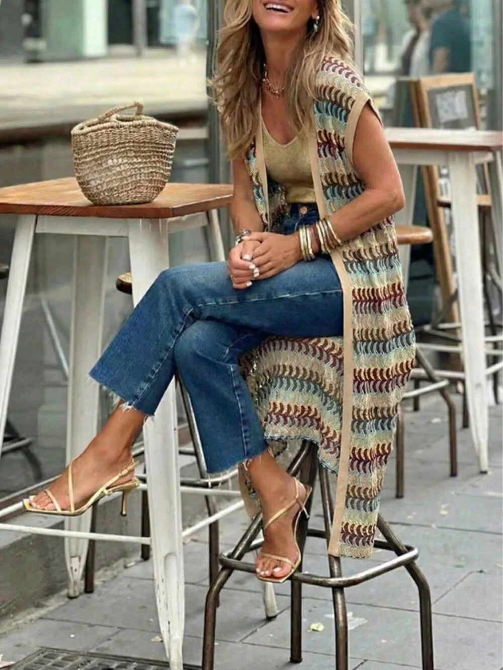 Apricot Casual Women's Plus Size Long Sleeve Patchwork Cardigan